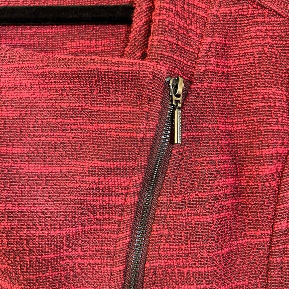 H by Halston Shiraz Burgundy Slub Knit Asymmetrical Zip Moto Jacket A270336 Sz 6 - Picture 5 of 6